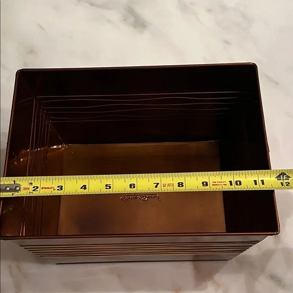 Vtg Hued Metal Copper Gold Color Bin Harry & David Gift Container Organizer Box - Picture 8 of 10